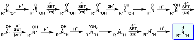 Nitro reduction mechanism using zinc
